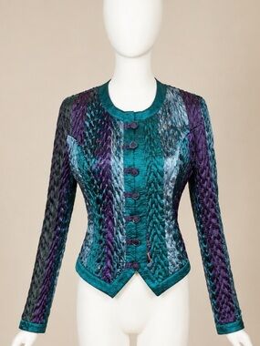 Vintage Jeanne Marc Braided Texture, Teal & Purple Jacket Size Small
